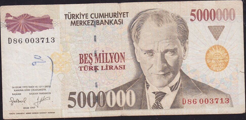 7.Emisyon 5 000 000 Lira D86 003713 Çok Temiz