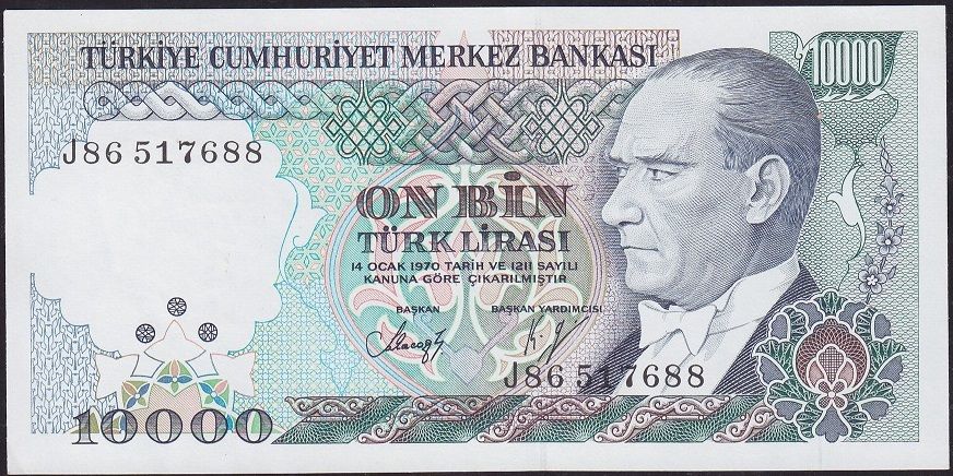 7.Emisyon 4.Tertip 10000 Lira J86 517688 Çilaltı