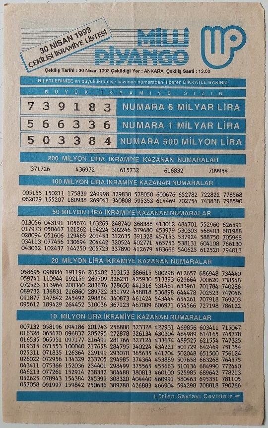 1993 30 Nisan Piyango Listesi