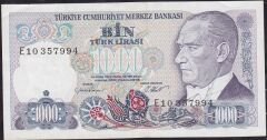 7.Emisyon 1.Tertip 1000 Lira E10 357994 Çilaltı ( Tedavül katı yoktur )