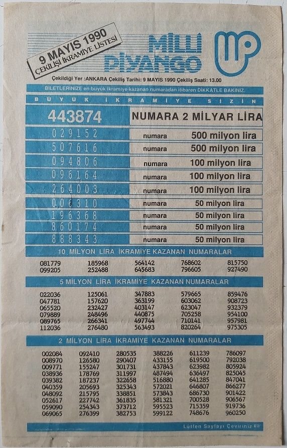 1990 9 Mayıs Piyango Listesi