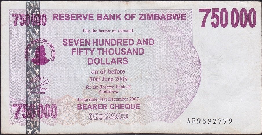 Zimbabwe 750 000 Dolar 2008 Çok Temiz