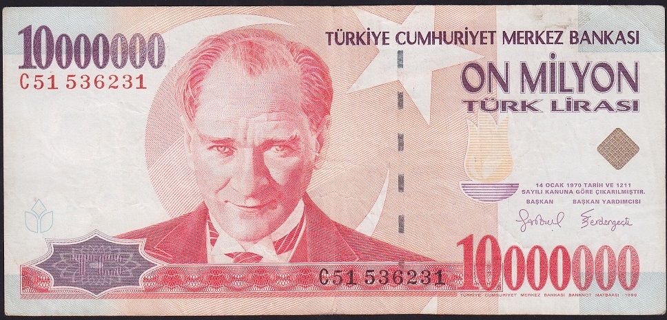 7.Emisyon 10 000 000 Lira C51 536231 Çok Temiz+