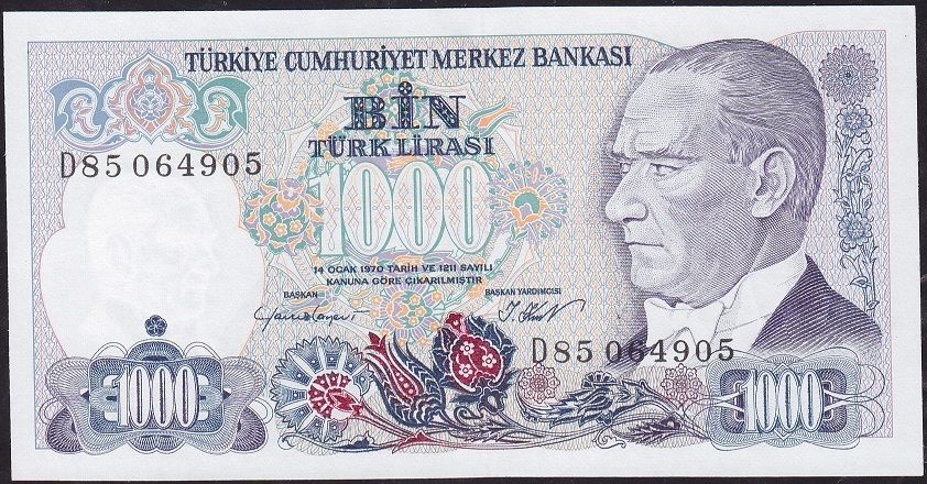 7.Emisyon 1.Tertip 1000 Lira D85 064905 Çilaltı Çil