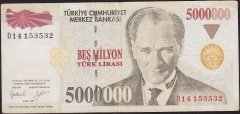 7.Emisyon 5 000 000 Lira D14 153532 Çok Temiz+