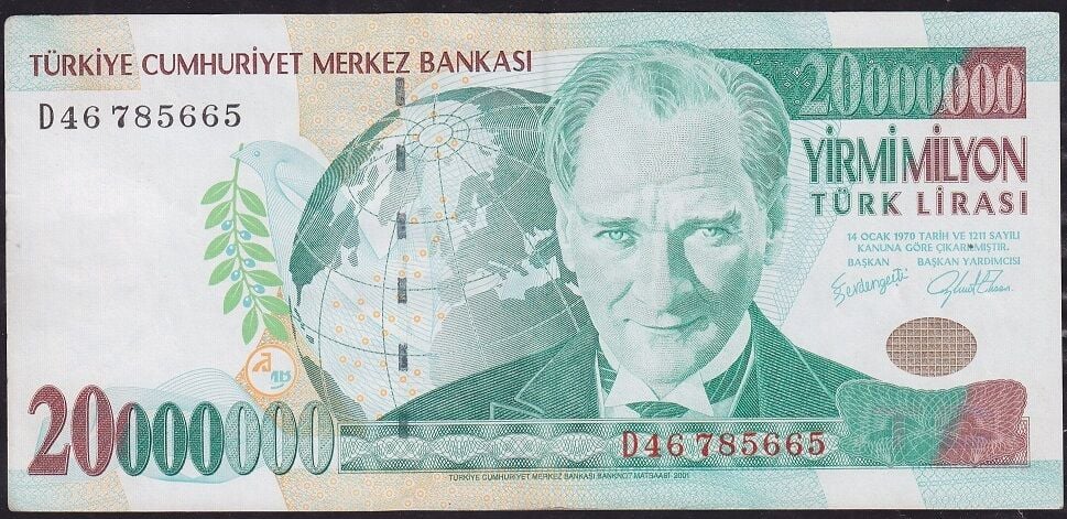 7.Emisyon 20 000 000 Lira D46 785665 Çok Çok Temiz+