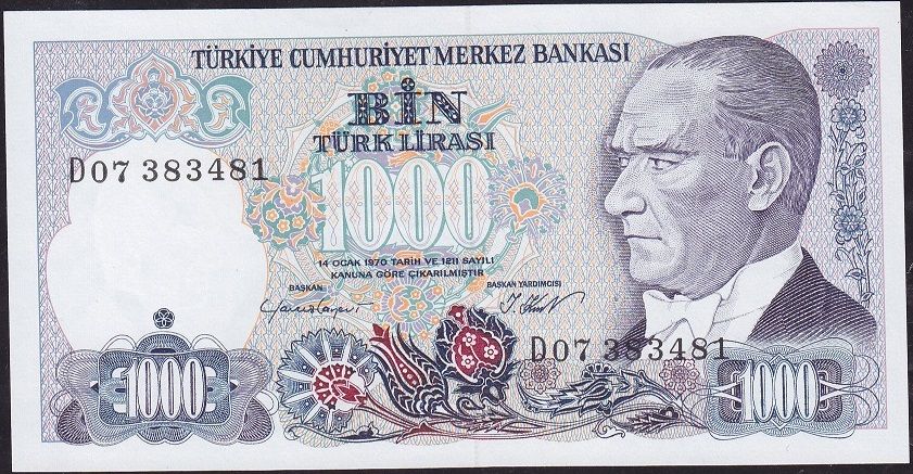 7.Emisyon 1.Tertip 1000 Lira D07 383481 Çil