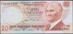 6.Emisyon 2.Tertip 20 Lira E44 411996 Çilaltı Kayık Baskı