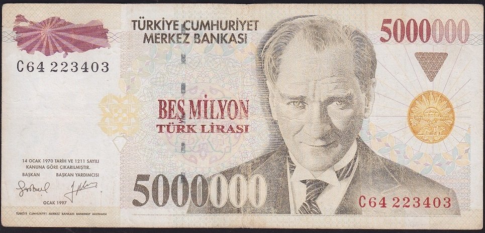 7.Emisyon 5 000 000 Lira C64 223403 Çok Temiz