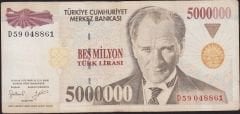 7.Emisyon 5 000 000 Lira D59 048861 Çok Temiz