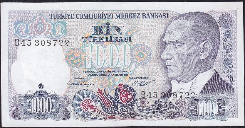 7.Emisyon 1.Tertip 1000 Lira B45 308722 Çilaltı Çil