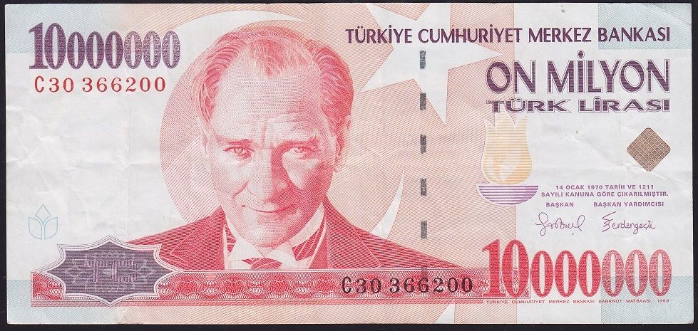 7.Emisyon 10 000 000 Lira C30 366200 Çok Temiz+