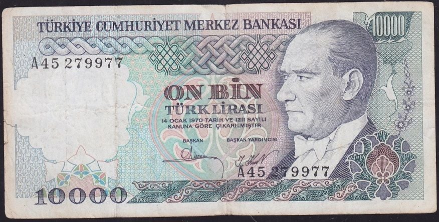 7.Emisyon 1.Tertip 10000 Lira A45 279977 Çok Temiz