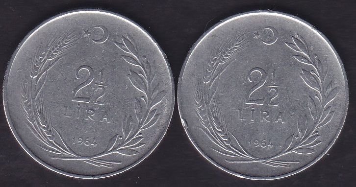 1964 Yılı 2.5 Lira (Ters Düz Takım)