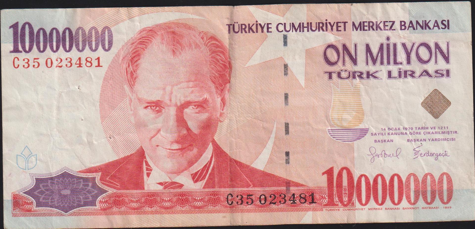 7.Emisyon 10 000 000 Lira C35 023481 Çok Temiz