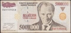 7.Emisyon 5 000 000 Lira D49 739214 Çok Temiz