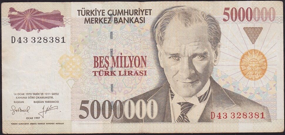 7.Emisyon 5 000 000 Lira D43 328381 Çok Temiz