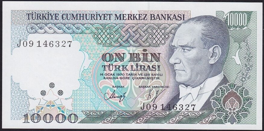 7.Emisyon 4.Tertip 10000 Lira J09 146327 Çilaltı