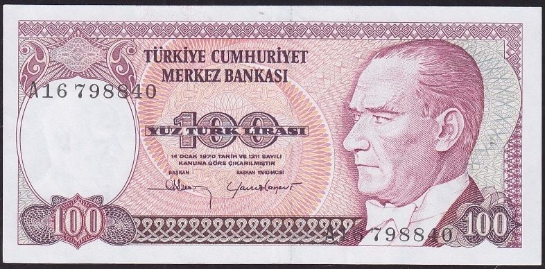 7.Emisyon 1.Tertip 100 Lira A16 798840 Çok Çok Temiz+