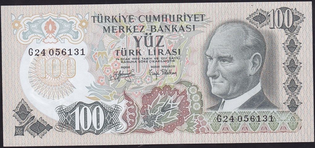 6.Emisyon 2.Tertip 100 Lira G24 056131 Çilaltı ( Tedavül Katı Yoktur )