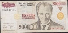 7.Emisyon 5 000 000 Lira D26 333164 Çok Temiz