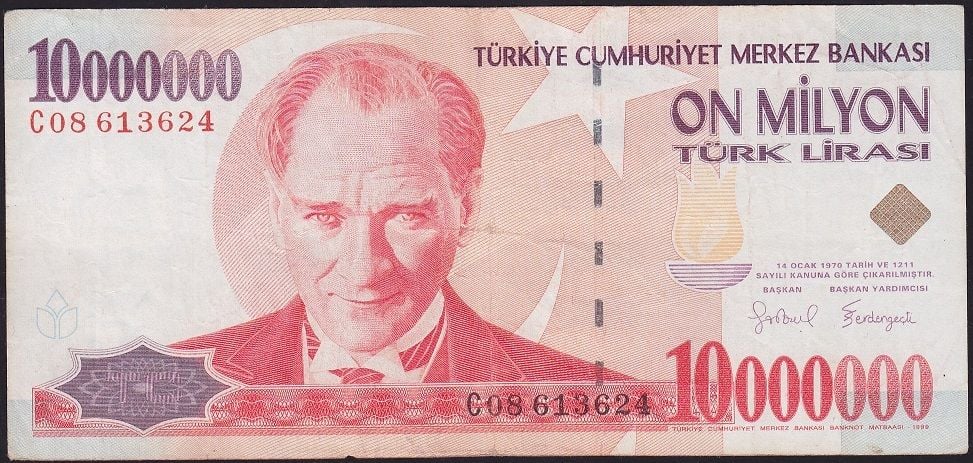 7.Emisyon 10 000 000 Lira C08 613624 Çok Temiz