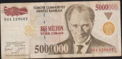 7.Emisyon 5 000 000 Lira G61 129687 Çok Temiz