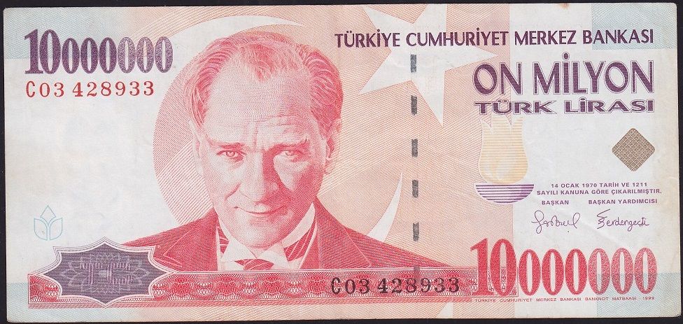 7.Emisyon 10 000 000 Lira C03 428933 Çok Temiz+