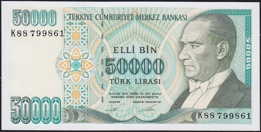 7.Emisyon 2.Tertip 50000 Lira K88 799861 Çilaltı Çil