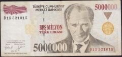 7.Emisyon 5 000 000 Lira D15 521015 Çok Temiz