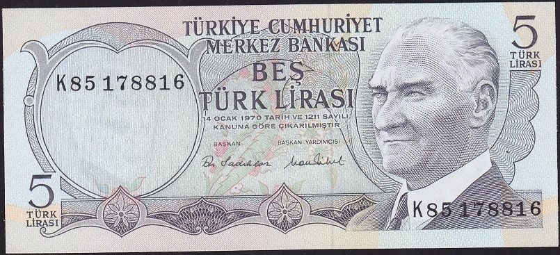 6.Emisyon 2.Tertip 5 Lira K85 178816 Çil