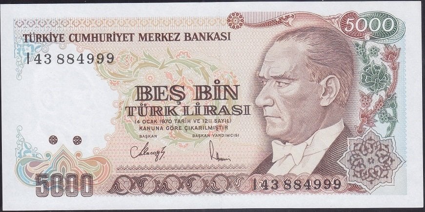 7.Emisyon 4.Tertip 5000 Lira I43 884999 Çilaltı Çil