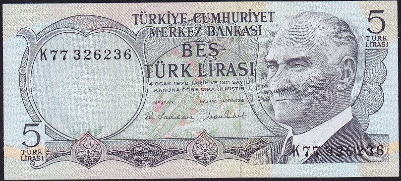 6.Emisyon 2.Tertip 5 Lira K77 326236 Çil