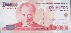 7.Emisyon 10 000 000 Lira A01 000344 Çilaltı Çil İlk Binde