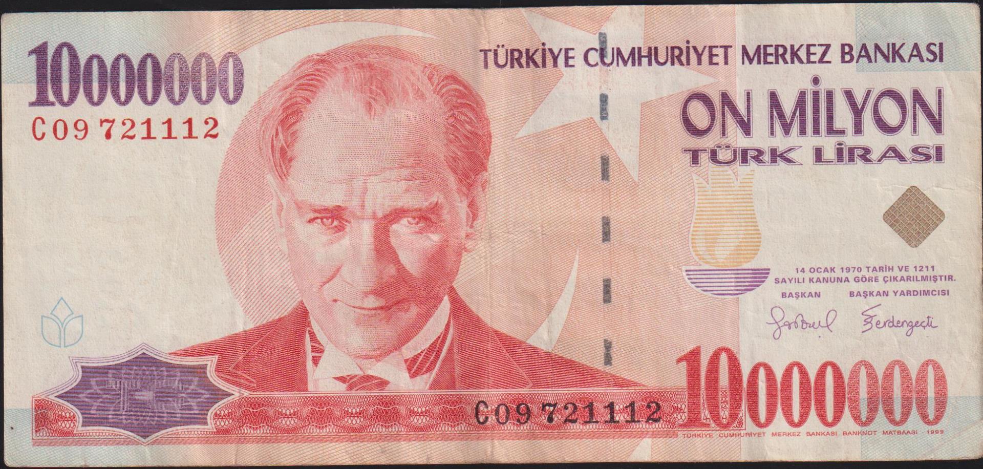 7.Emisyon 10 000 000 Lira C09 721112 Çok Temiz