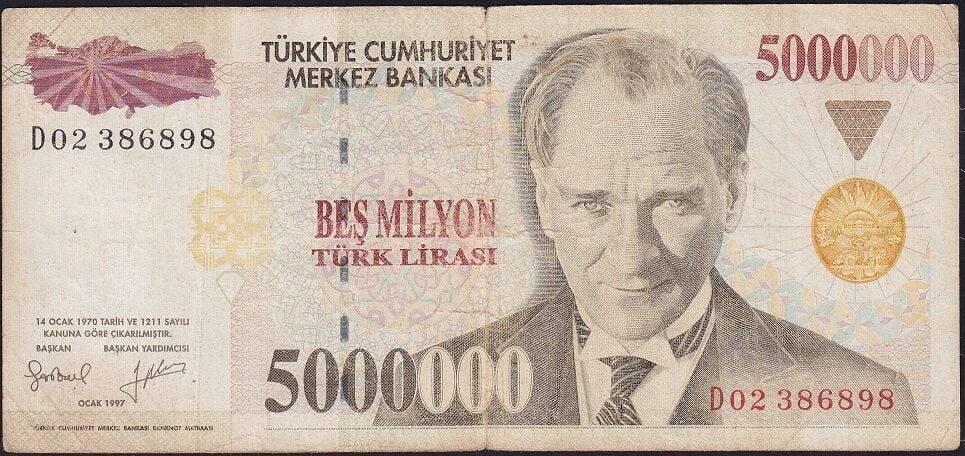 7.Emisyon 5 000 000 Lira D02 386898 Çok Temiz