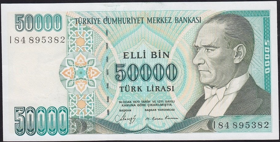 7.Emisyon 1.Tertip 50000 Lira I84 895382 Çilaltı Çil