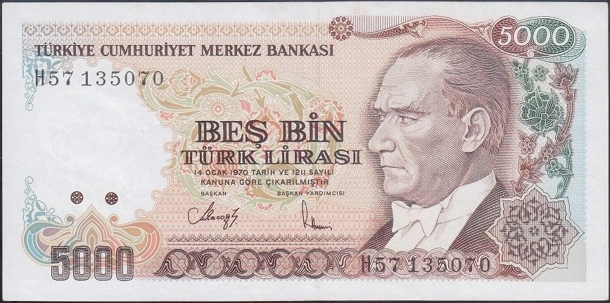 7.Emisyon 4.Tertip 5000 Lira H57 135070 Ççt Çilaltı