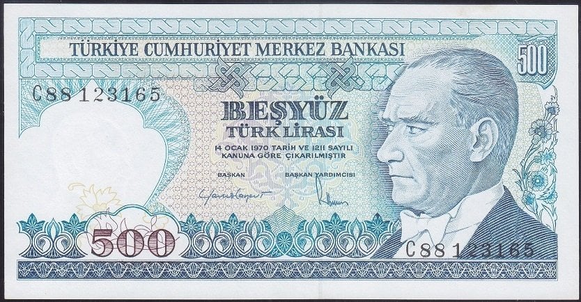 7.Emisyon 2.Tertip 500 Lira C88 123165 Çilaltı Çil