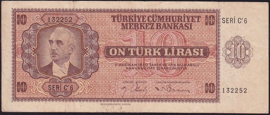 3.Emisyon 10 Lira C6 132252 Çok Temiz+