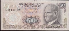 6.Emisyon 1.Tertip 50 Lira Z91 193192 Çok Temiz