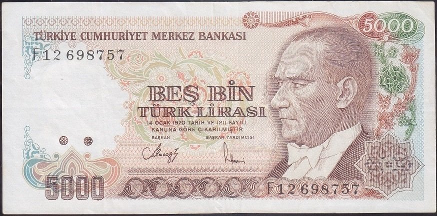 7.Emisyon 3.Tertip 5000 Lira F12 698757 Çok Temiz+