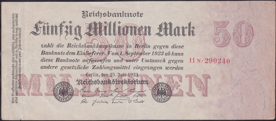 Almanya 50 Milyon Mark 1923 Çok Çok Temiz+ 6 Rakam (R97b)