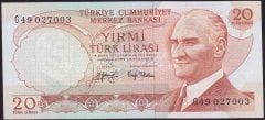 6.Emisyon 3.Tertip 20 Lira G49 027003 Çilaltı Çil