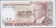 7.Emisyon 2.Tertip 5000 Lira B14 827564 Çilaltı ( Bandrol baskı izi var )