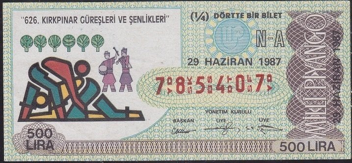 1987 29 Haziran Çeyrek Bilet - N-A Serisi