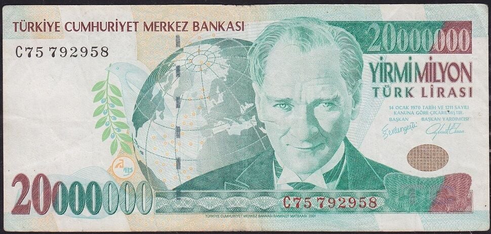 7.Emisyon 20 000 000 Lira C75 792958 Çok Temiz