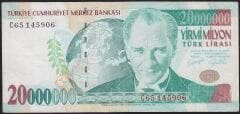 7.Emisyon 20 000 000 Lira C65 145906 Çok Temiz