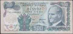 6.Emisyon 2.Tertip 500 Lira Z91 099381 Çok Temiz ( Düzlenmiş )