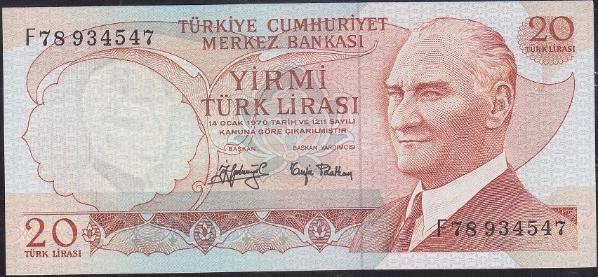 6.Emisyon 3.Tertip 20 Lira F78 934547 Çilaltı